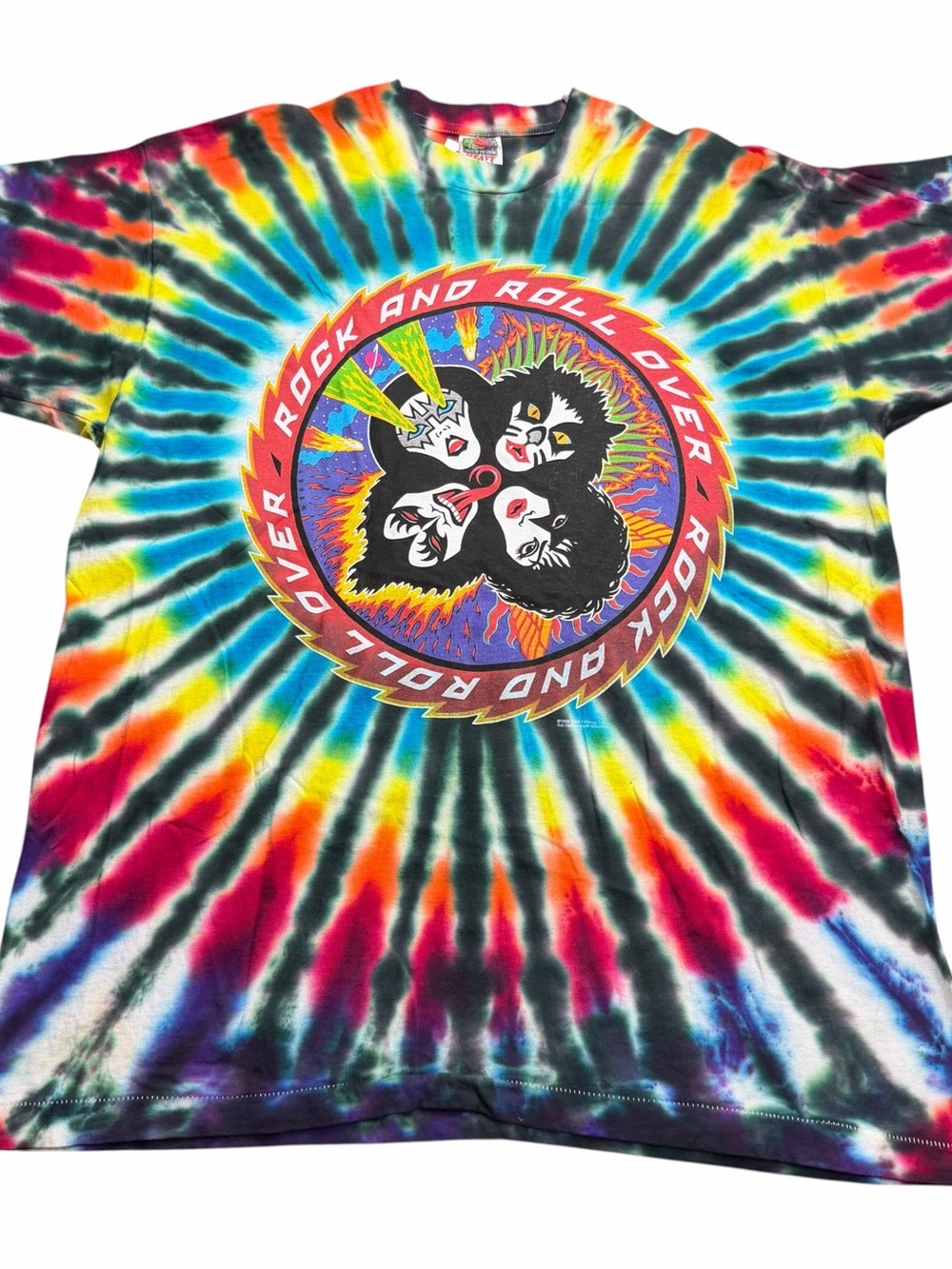 NOS Vintage 1996 KISS Rock And Roll Over Multicolor Tie-Dye Band T-Shirt Size XL
